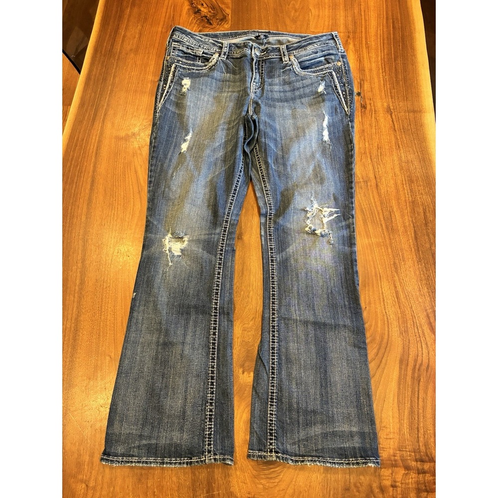 Silver Jeans Aiko Bootcut Women's Blue Denim Jeans Medium Wash Bling Sz 18